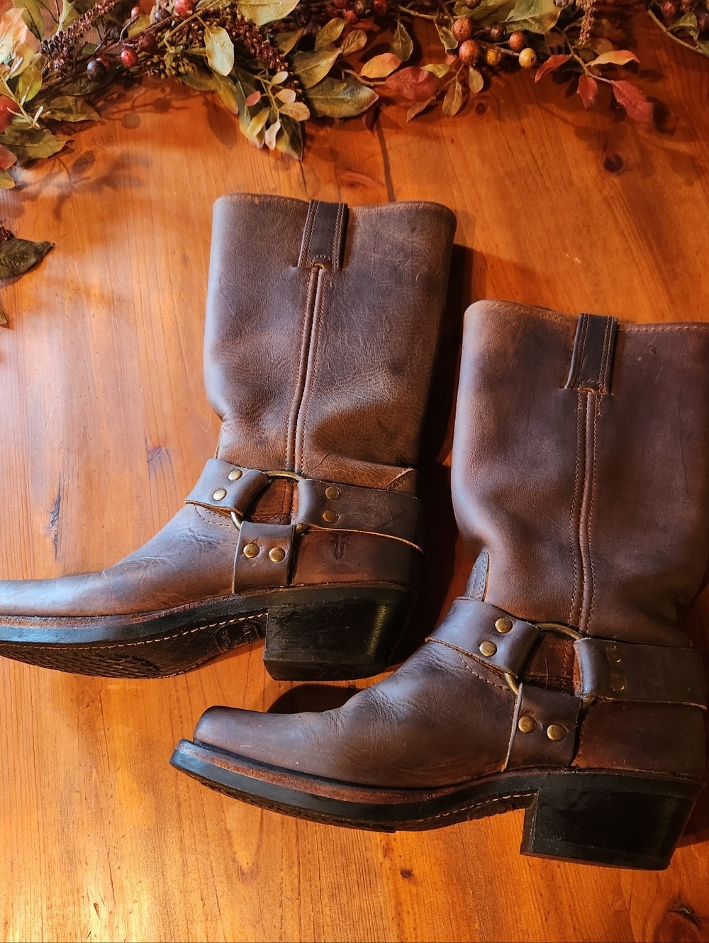 Frye Brown Leather Harness Boots - Picture 4 of 8